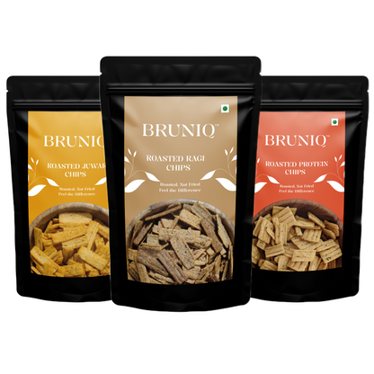 Bruniq Healthy Snacking Combo (60g x 3) | Ragi, Jowar & Protein Roasted Chips (180g)